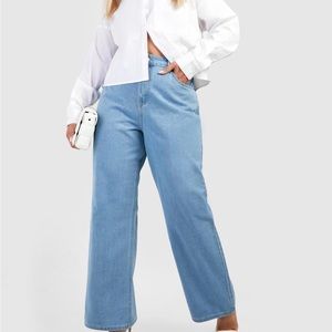 Plus-size blue denim wide leg